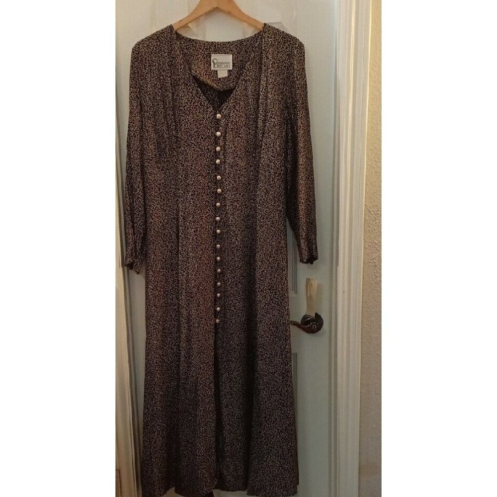 Womens Vtg Portfolio Floral Print Pearl Button Closure Long Sleeve Maxi Dress 16